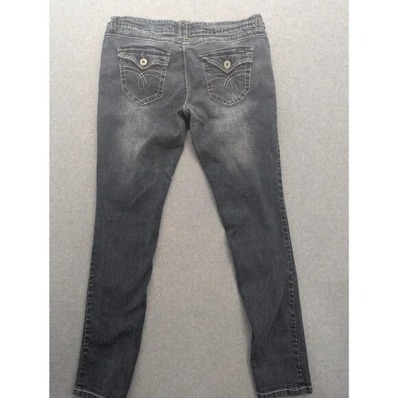 Angels Jeans Juniors 13 Blue Dark Wash Low Rise Skinny Stretch Embroidered - Picture 9 of 14